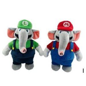 Elephant Mario and Luigi Elephant Plush Doll Set Stuffed Animal 11" 2pcs